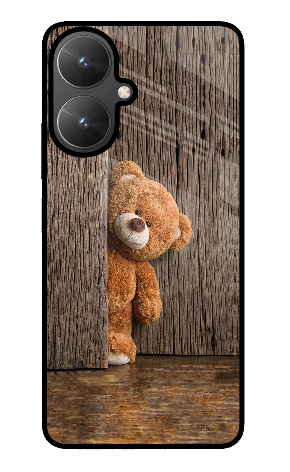 Teddy Wooden Poco M6 5G Glass Case Back Cover by Casekaro
