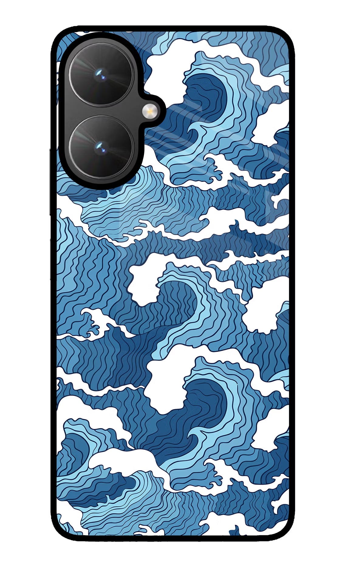 Blue Waves Poco M6 5G Glass Case Back Cover by Casekaro