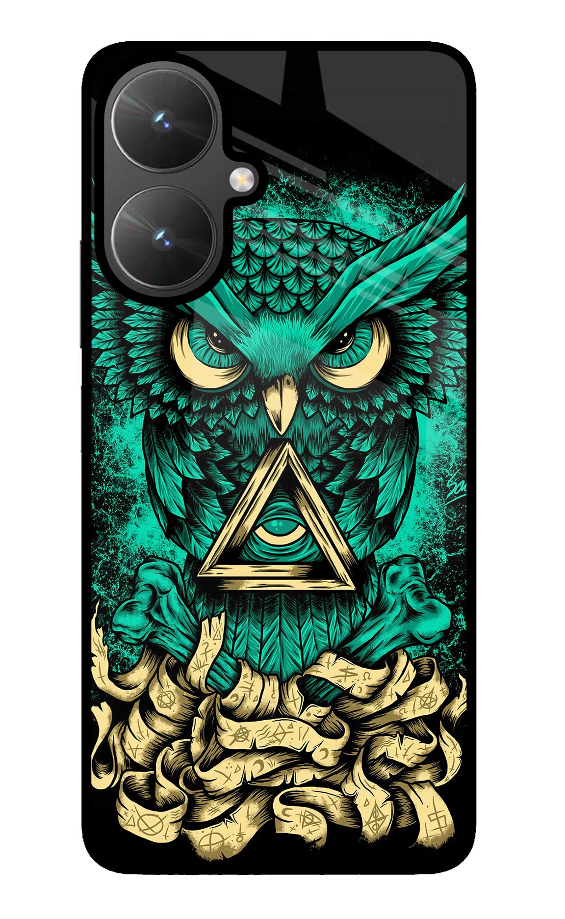 Green Owl Poco M6 5G Glass Case Back Cover by Casekaro