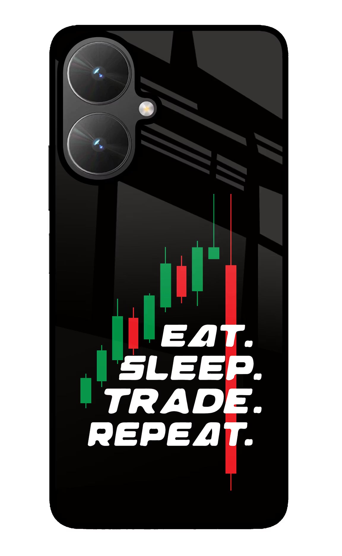 Eat Sleep Trade Repeat Poco M6 5G Glass Case Back Cover by Casekaro