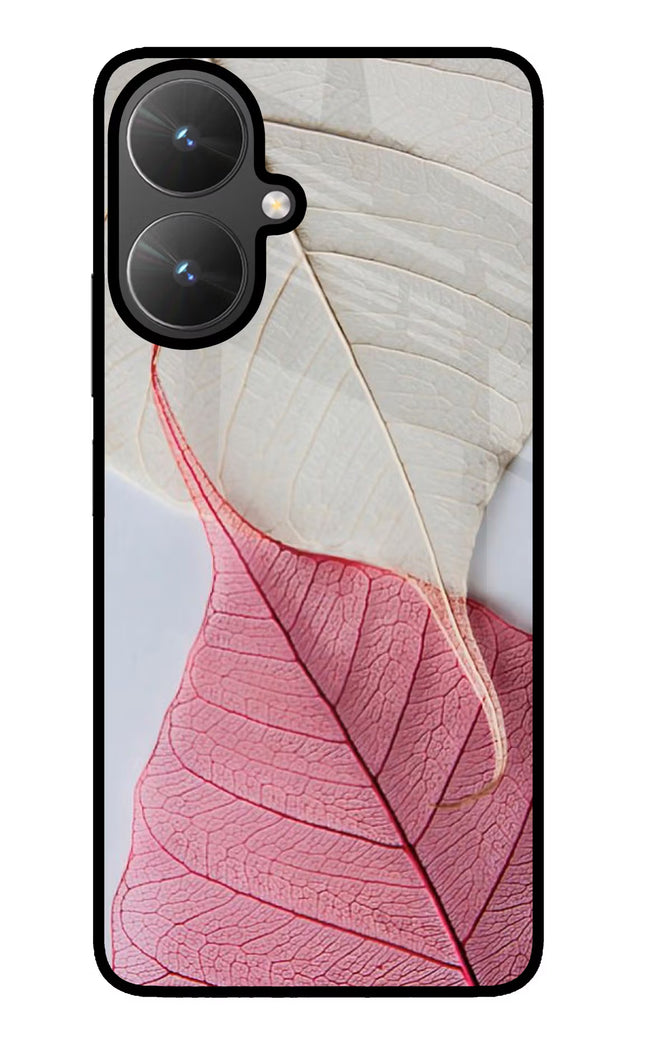 White Pink Leaf Poco M6 5G Glass Case