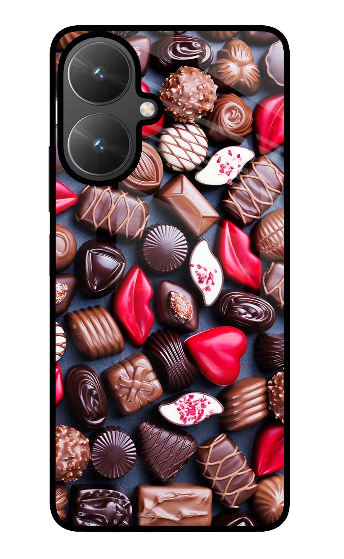 Chocolates Poco M6 5G Glass Case Back Cover by Casekaro