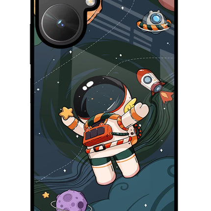 Cartoon Astronaut Poco M6 5G Glass Case Back Cover by Casekaro