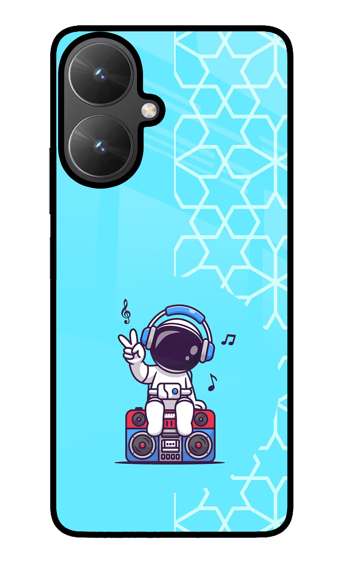Cute Astronaut Chilling Poco M6 5G Glass Case Back Cover by Casekaro