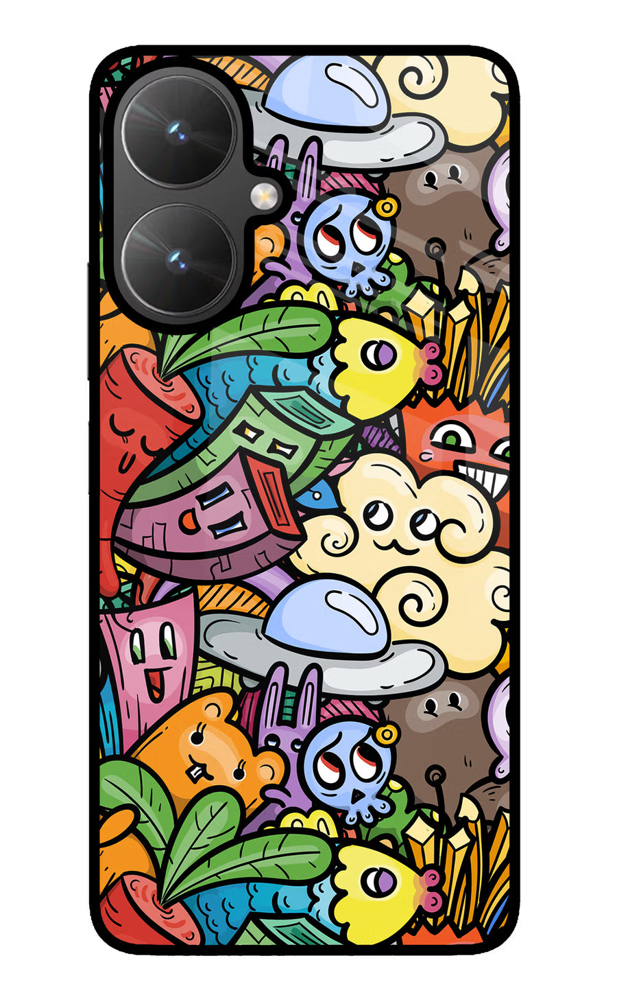 Veggie Doodle Poco M6 5G Back Cover, Glass case