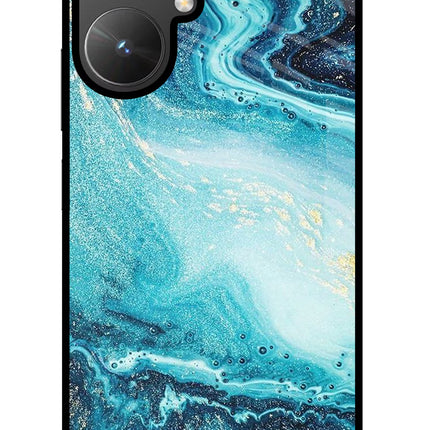 Blue Glitter Marble Poco M6 5G Glass Case