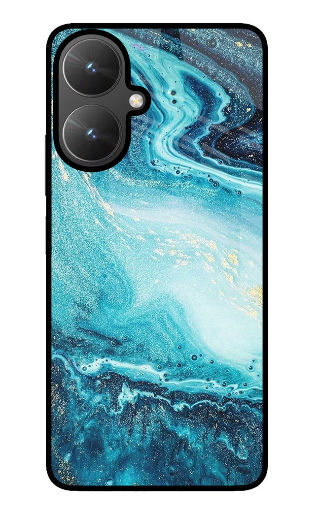 Blue Glitter Marble Poco M6 5G Glass Case