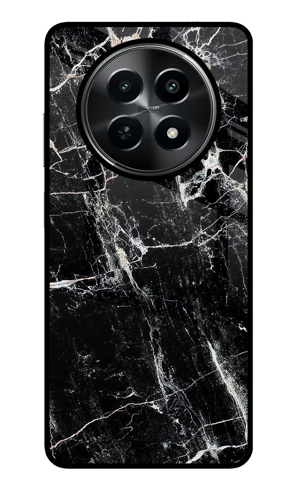 Black Marble Texture Realme C65 5G Glass Case Back Cover by Casekaro