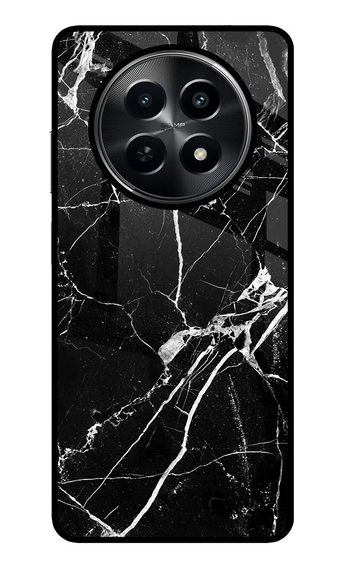 Black Marble Pattern Realme C65 5G Glass Case Back Cover by Casekaro