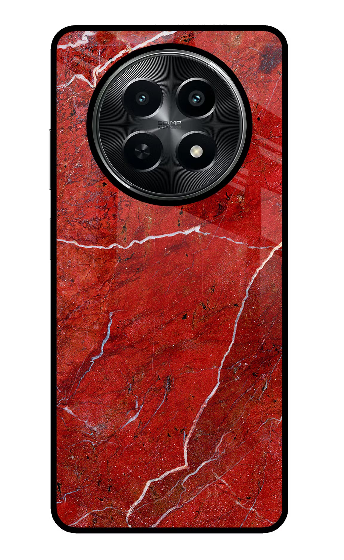 Red Marble Design Realme C65 5G Glass Case Back Cover by Casekaro