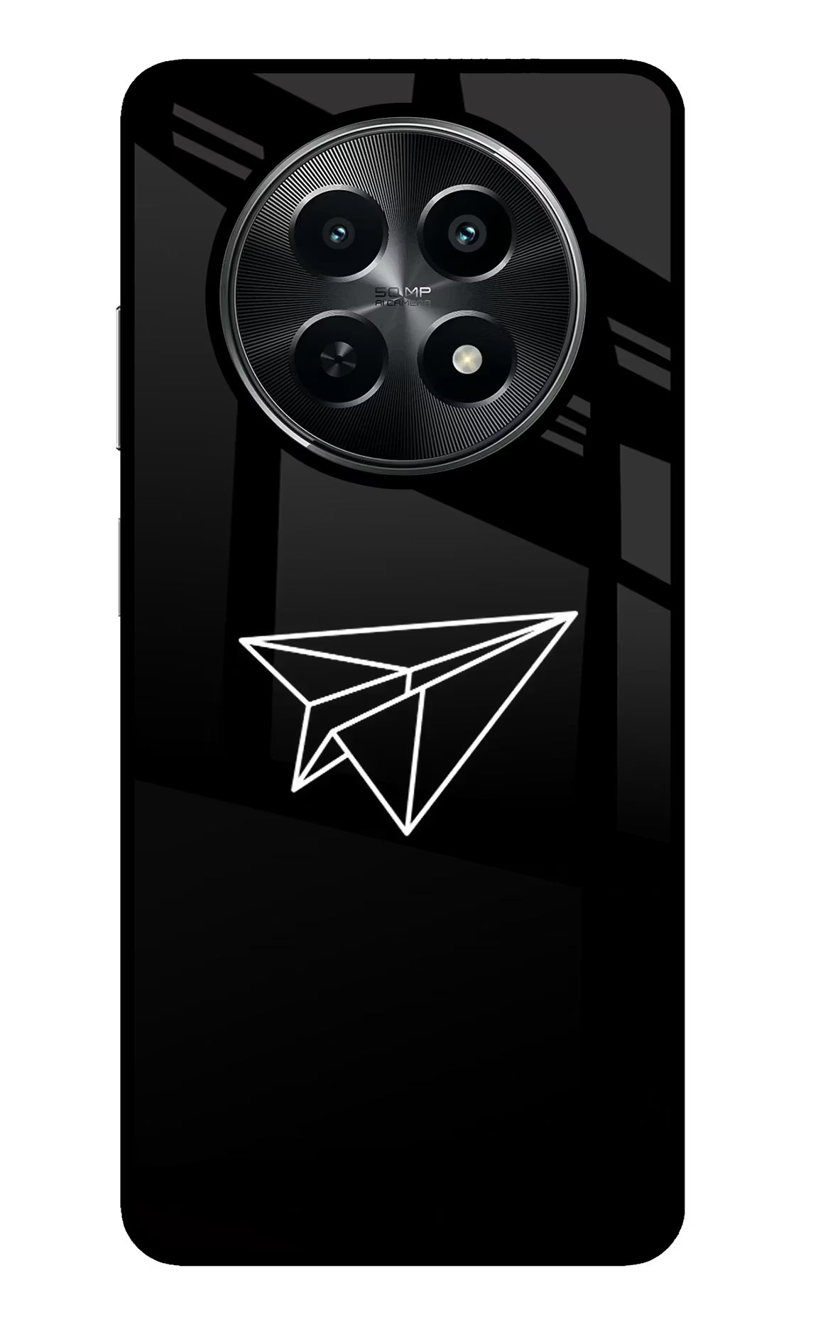 Paper Plane White Realme C65 5G Glass Case Back Cover by Casekaro