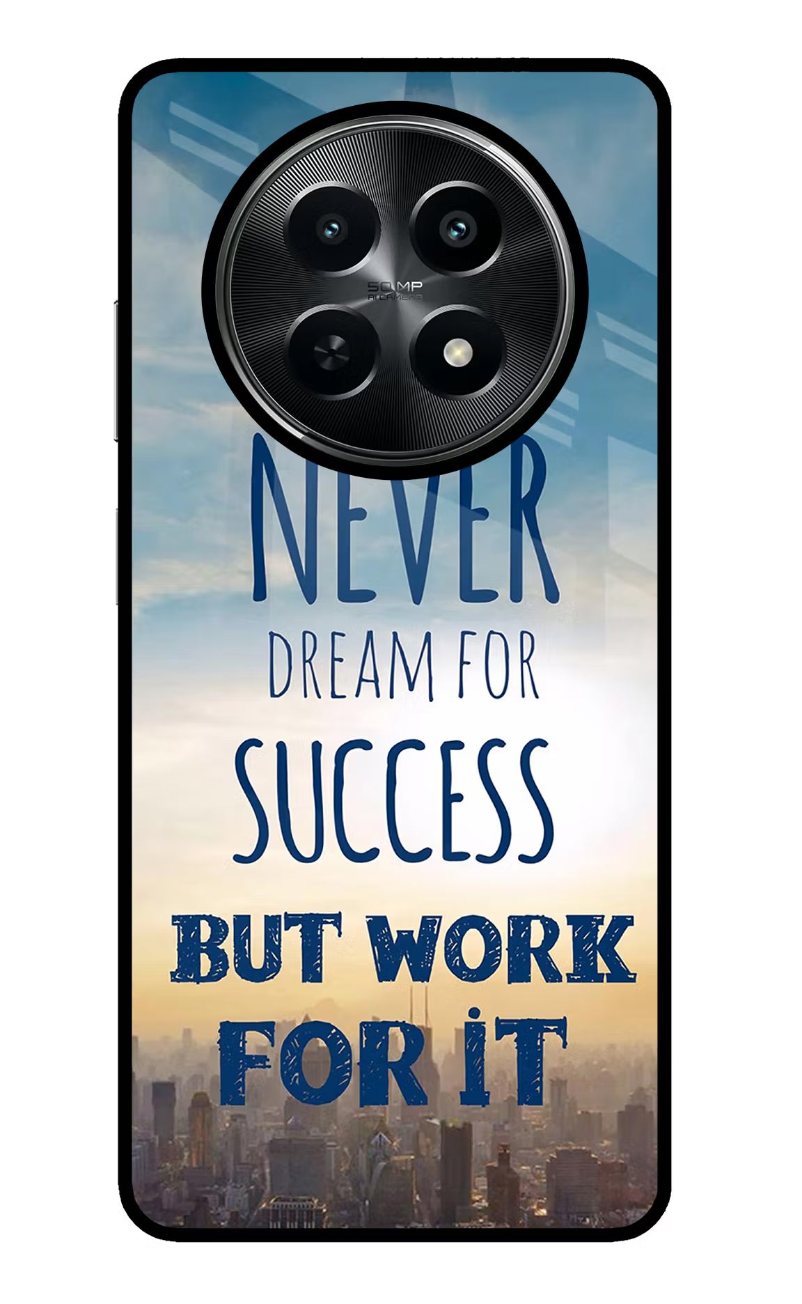 Never Dream For Success But Work For It Realme C65 5G Glass Case Back Cover by Casekaro