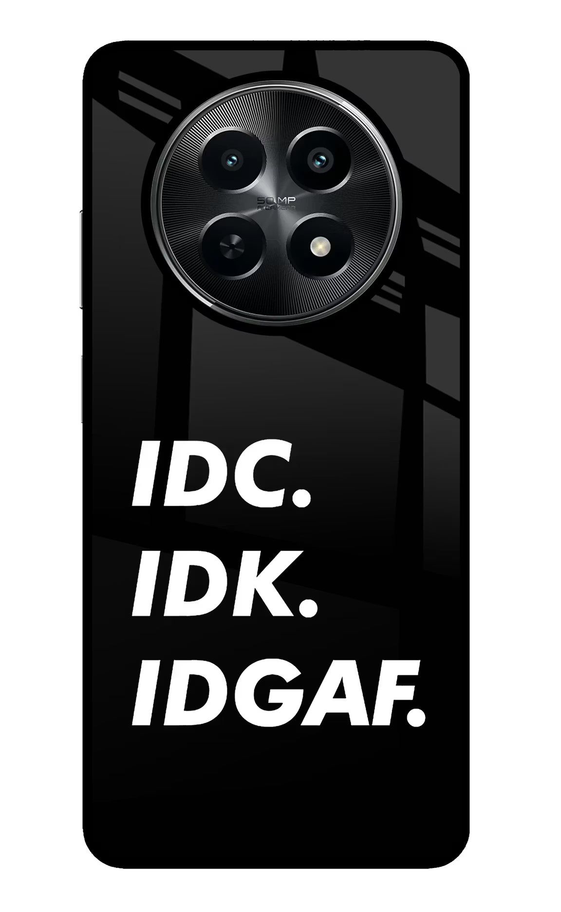 Idc Idk Idgaf Realme C65 5G Glass Case Back Cover by Casekaro