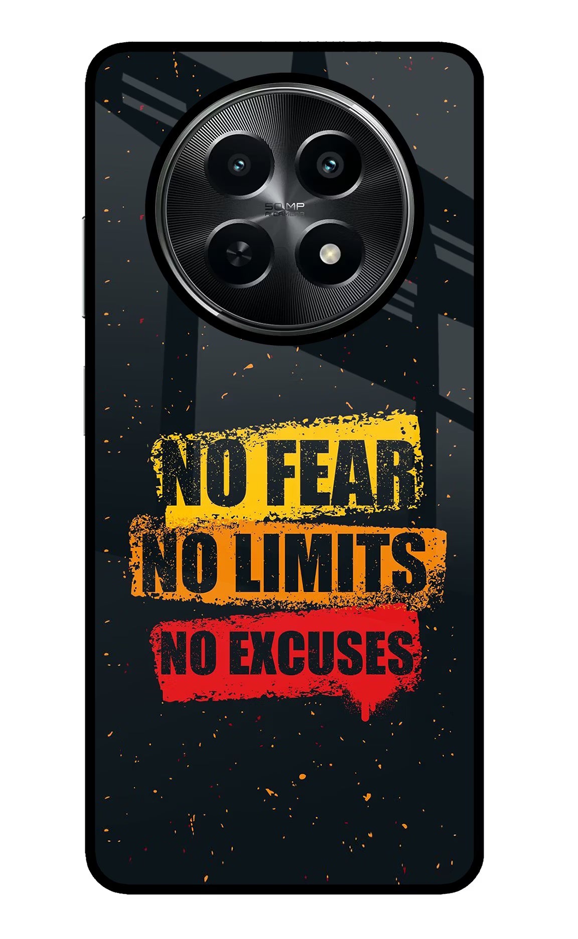 No Fear No Limits No Excuse Realme C65 5G Glass Case Back Cover by Casekaro