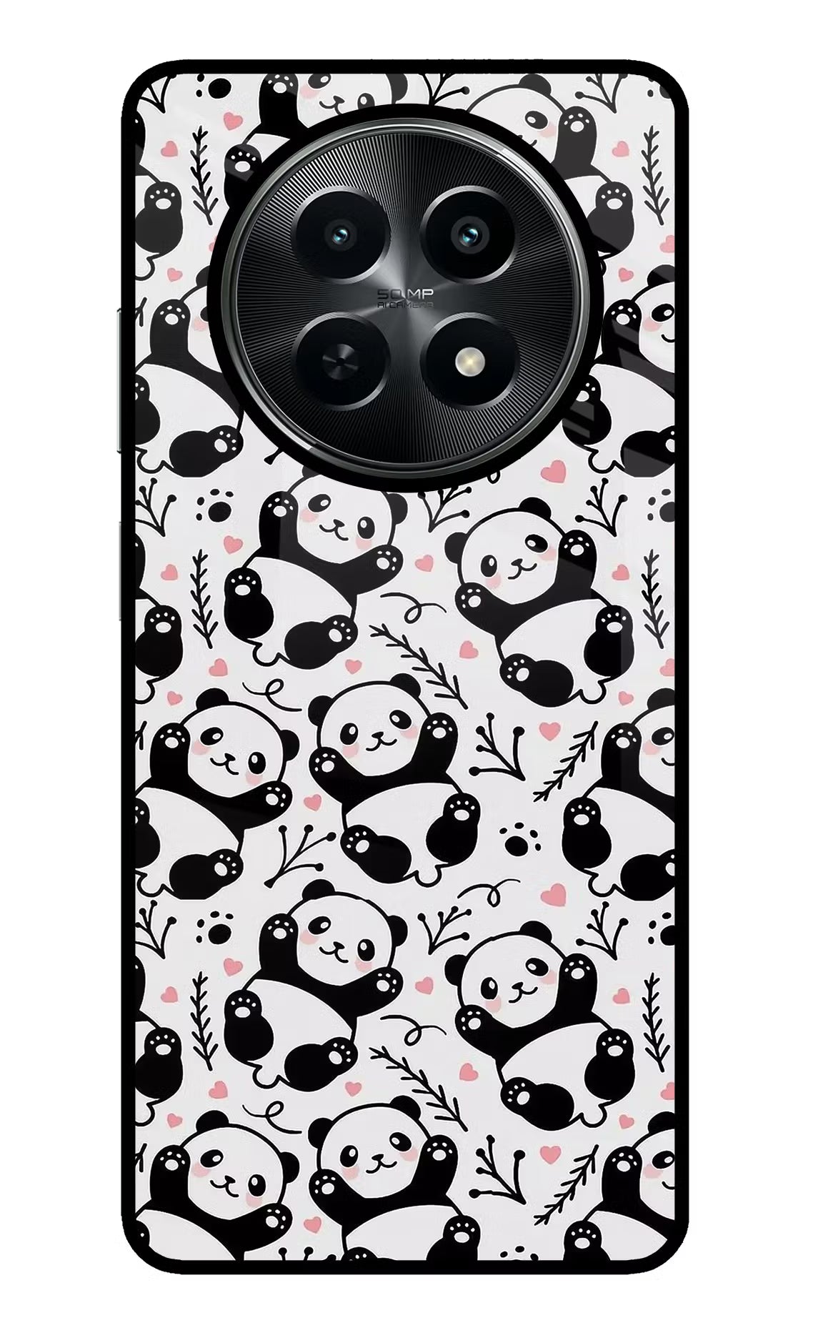 Cute Panda Realme C65 5G Glass Case Back Cover by Casekaro