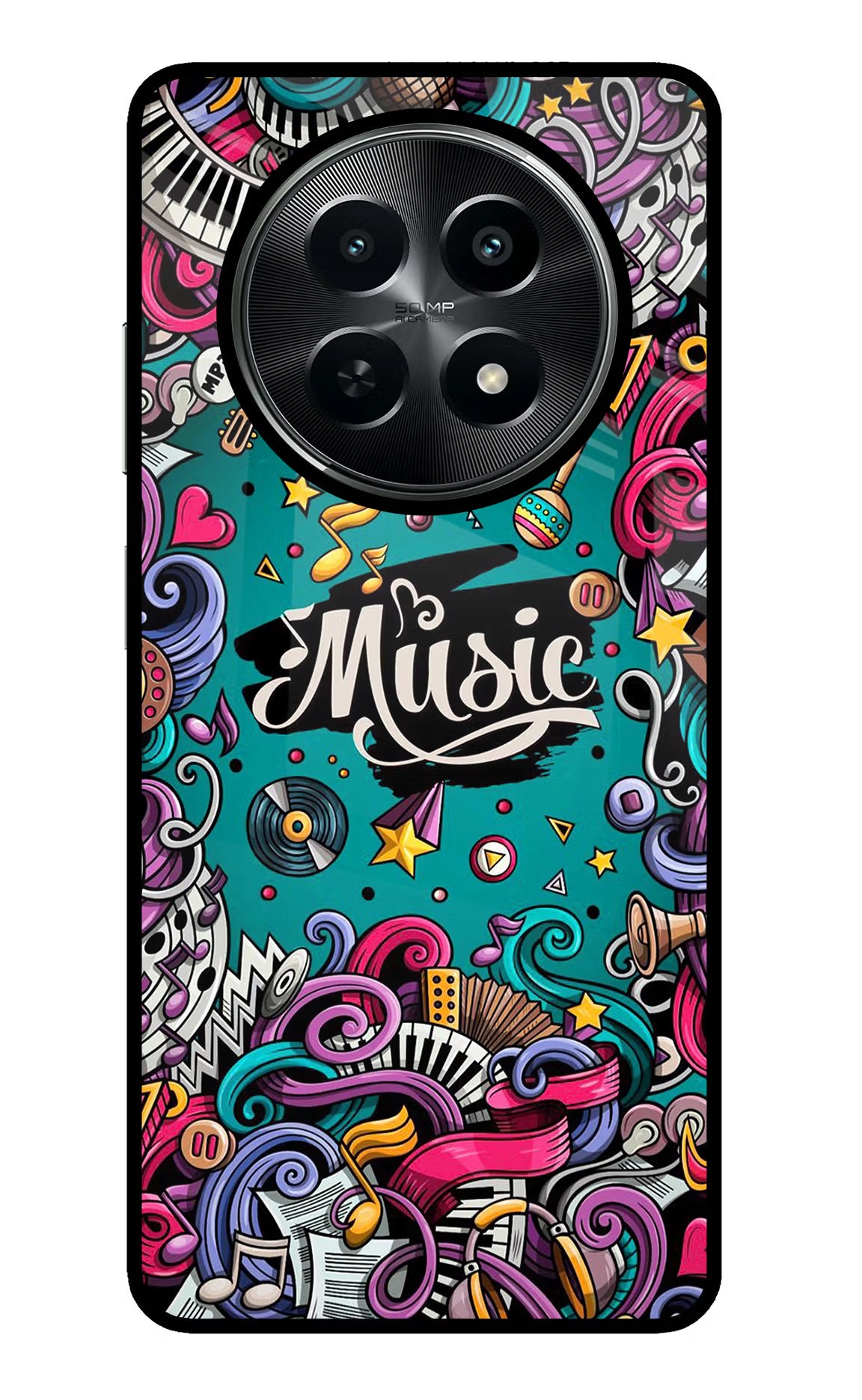 Music Graffiti Realme C65 5G Glass Case Back Cover by Casekaro