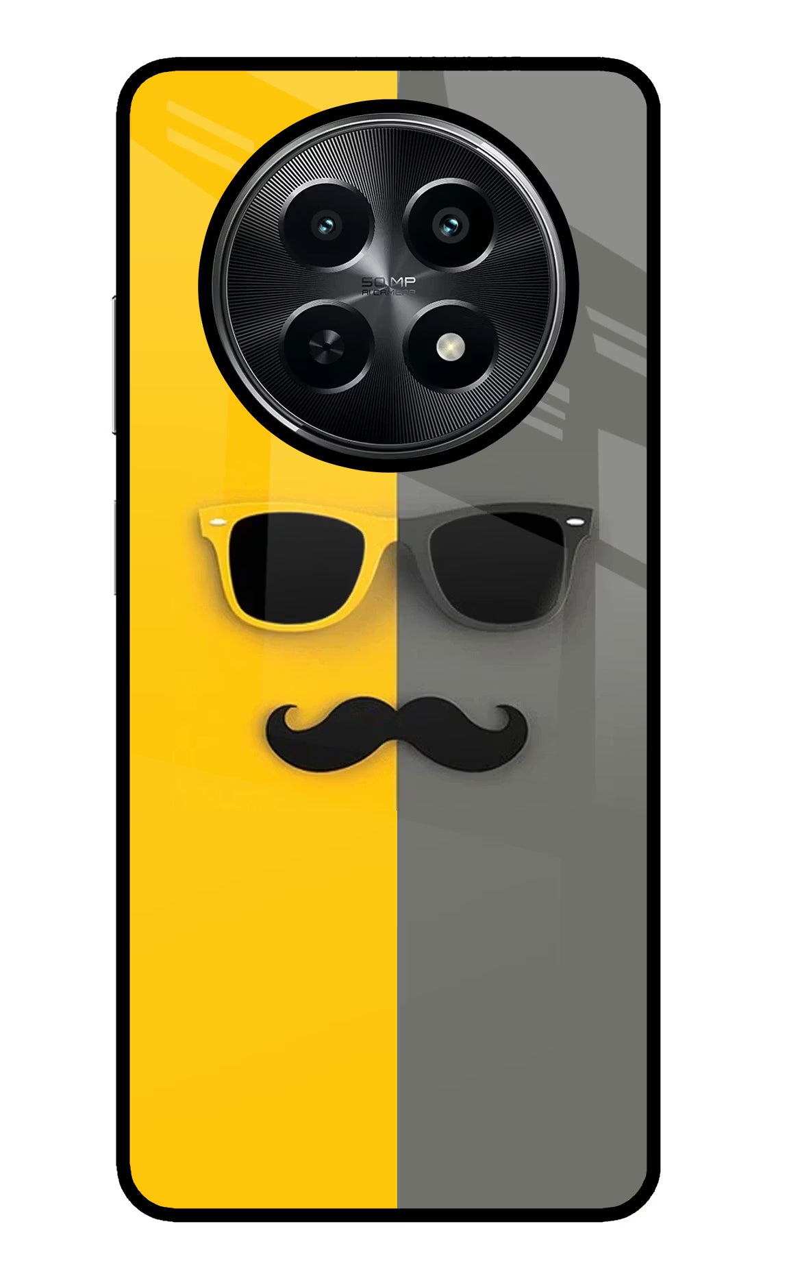 Sunglasses with Mustache Realme C65 5G Glass Case Back Cover by Casekaro