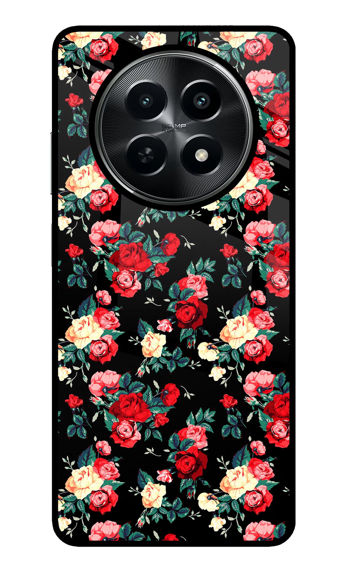 Rose Pattern Realme C65 5G Glass Case Back Cover by Casekaro
