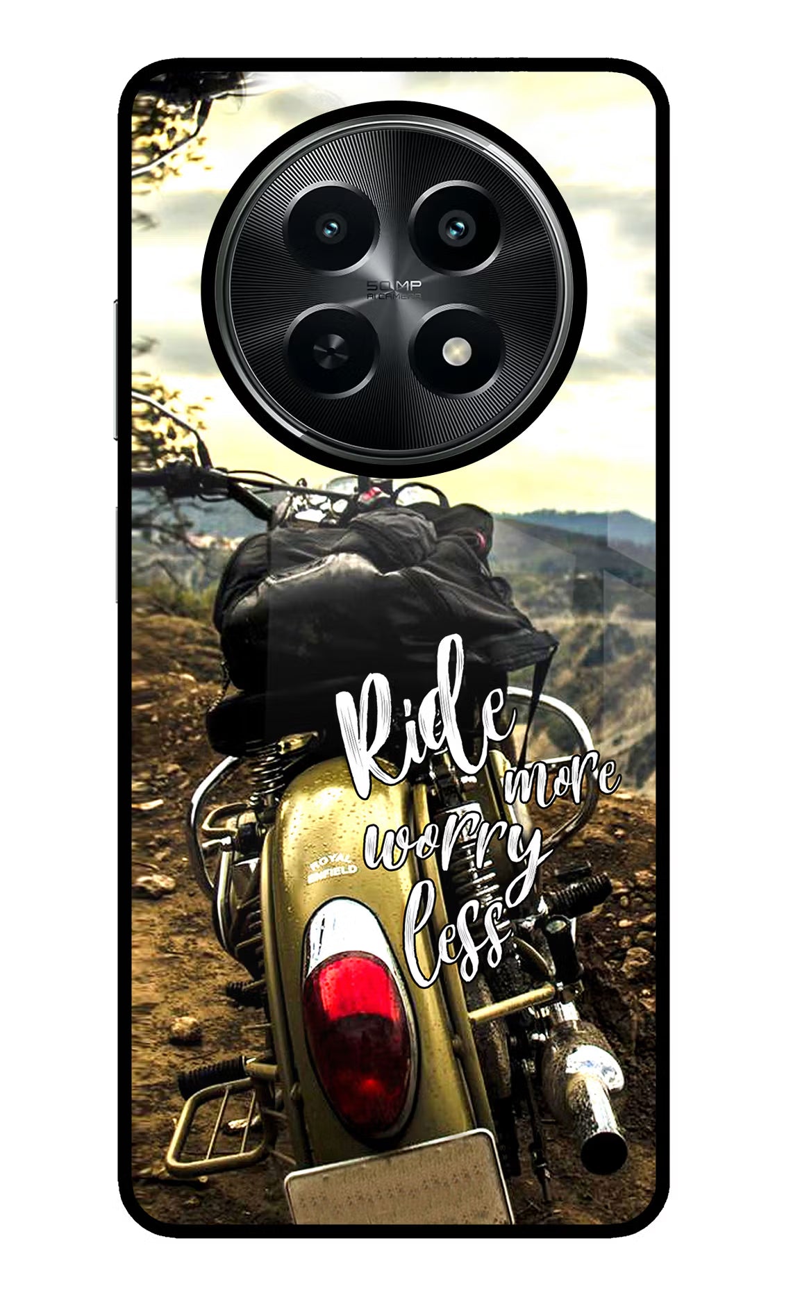 Ride More Worry Less Realme C65 5G Glass Case Back Cover by Casekaro