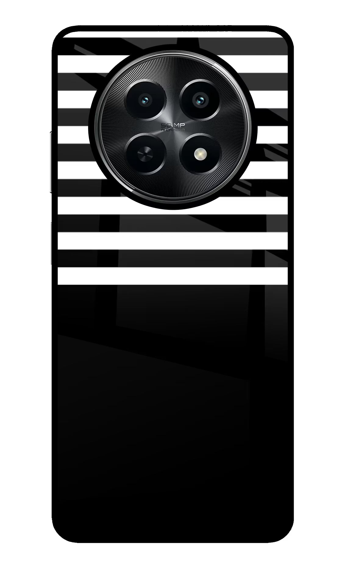 Black and White Print Realme C65 5G Glass Case Back Cover by Casekaro