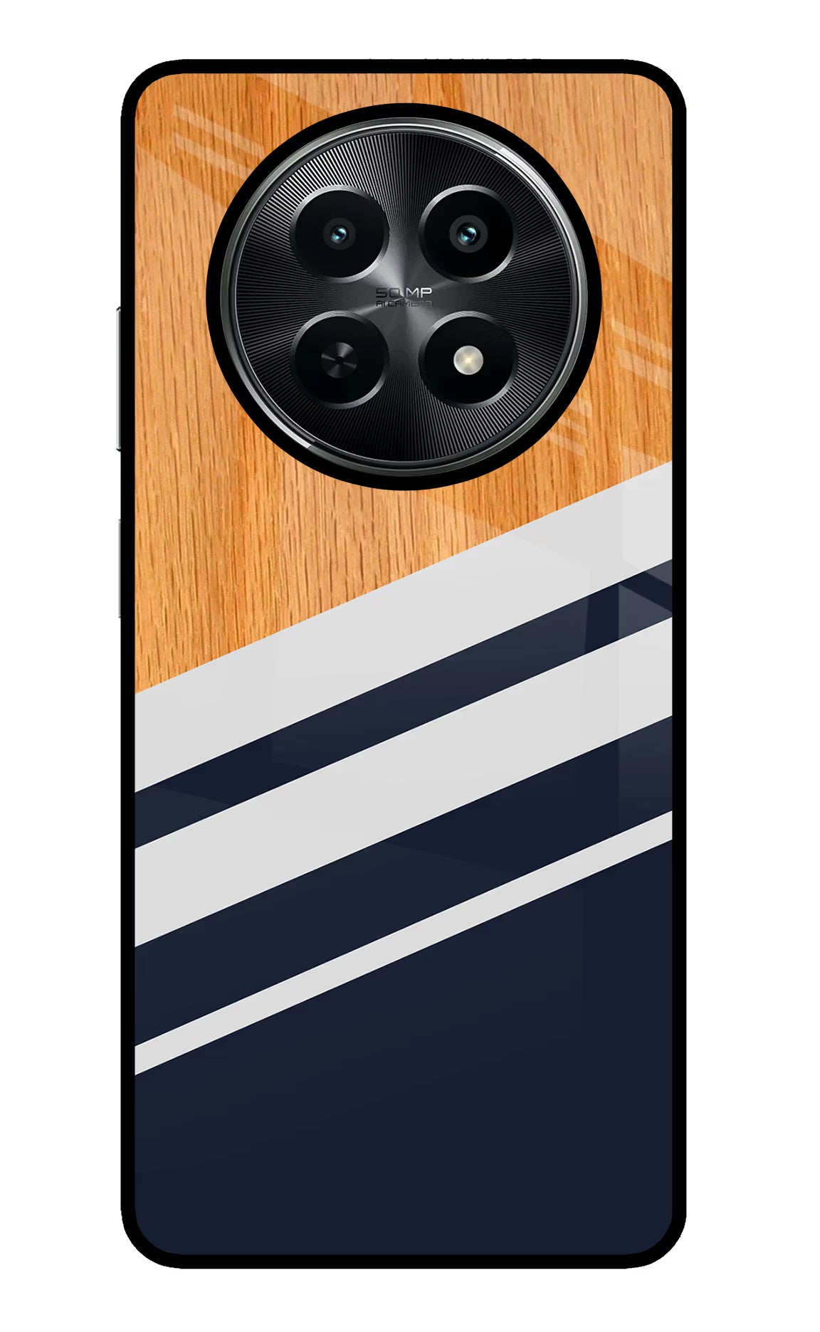 Blue and white wooden Realme C65 5G Glass Case Back Cover by Casekaro