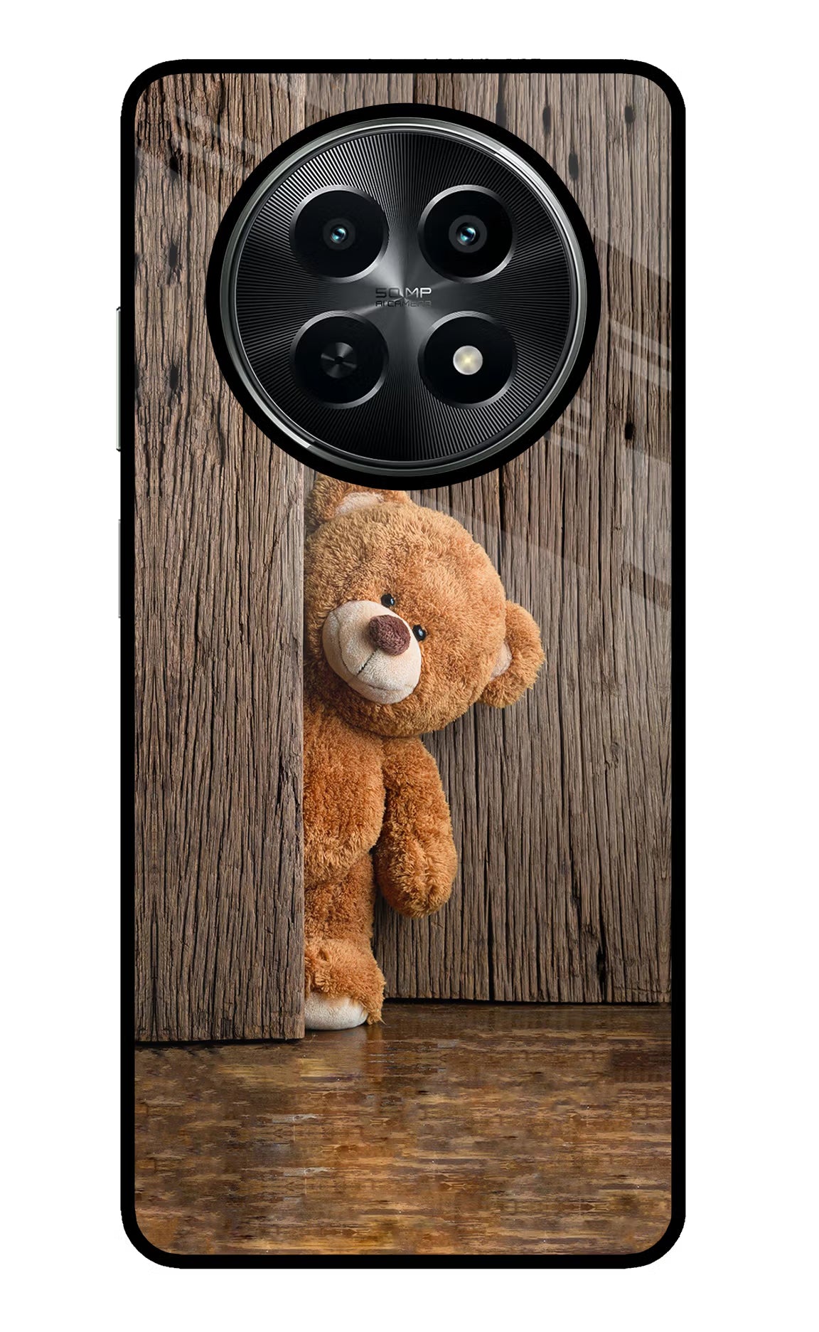 Teddy Wooden Realme C65 5G Glass Case Back Cover by Casekaro