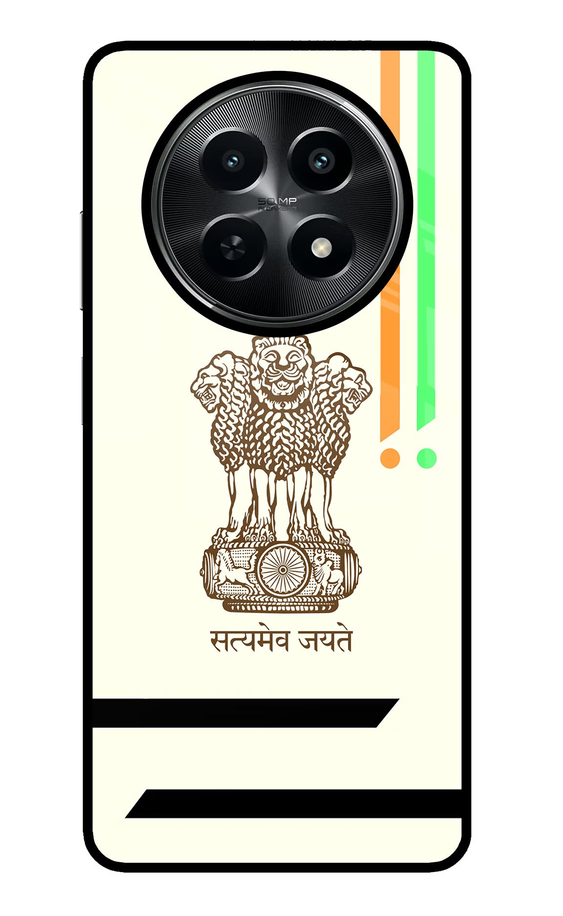 Satyamev Jayate Brown Logo Realme C65 5G Glass Case Back Cover by Casekaro