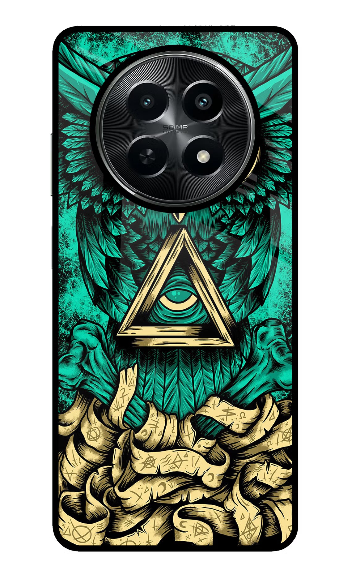 Green Owl Realme C65 5G Glass Case Back Cover by Casekaro