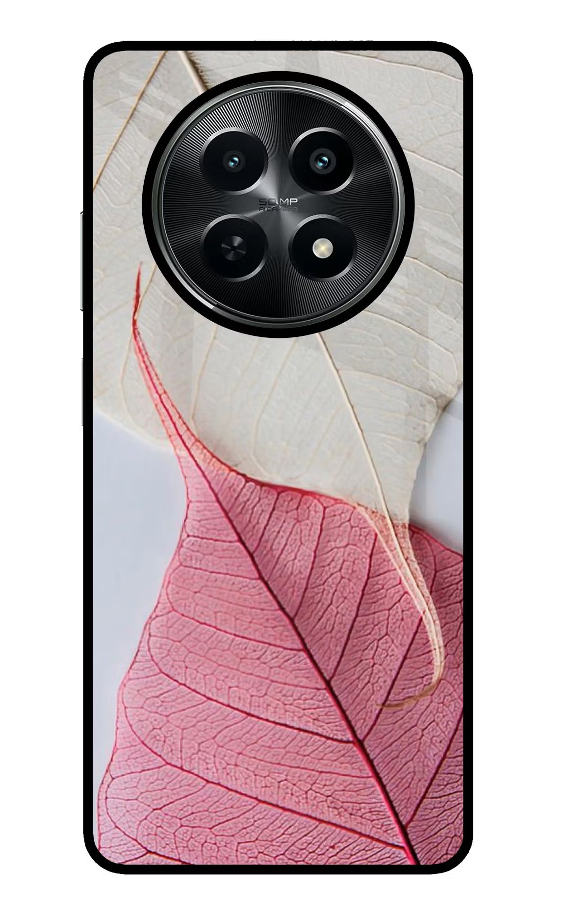 White Pink Leaf Realme C65 5G Glass Case