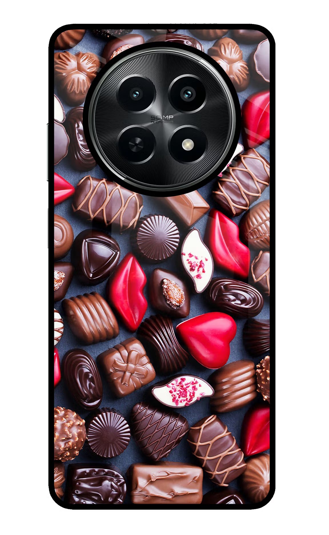 Chocolates Realme C65 5G Glass Case Back Cover by Casekaro