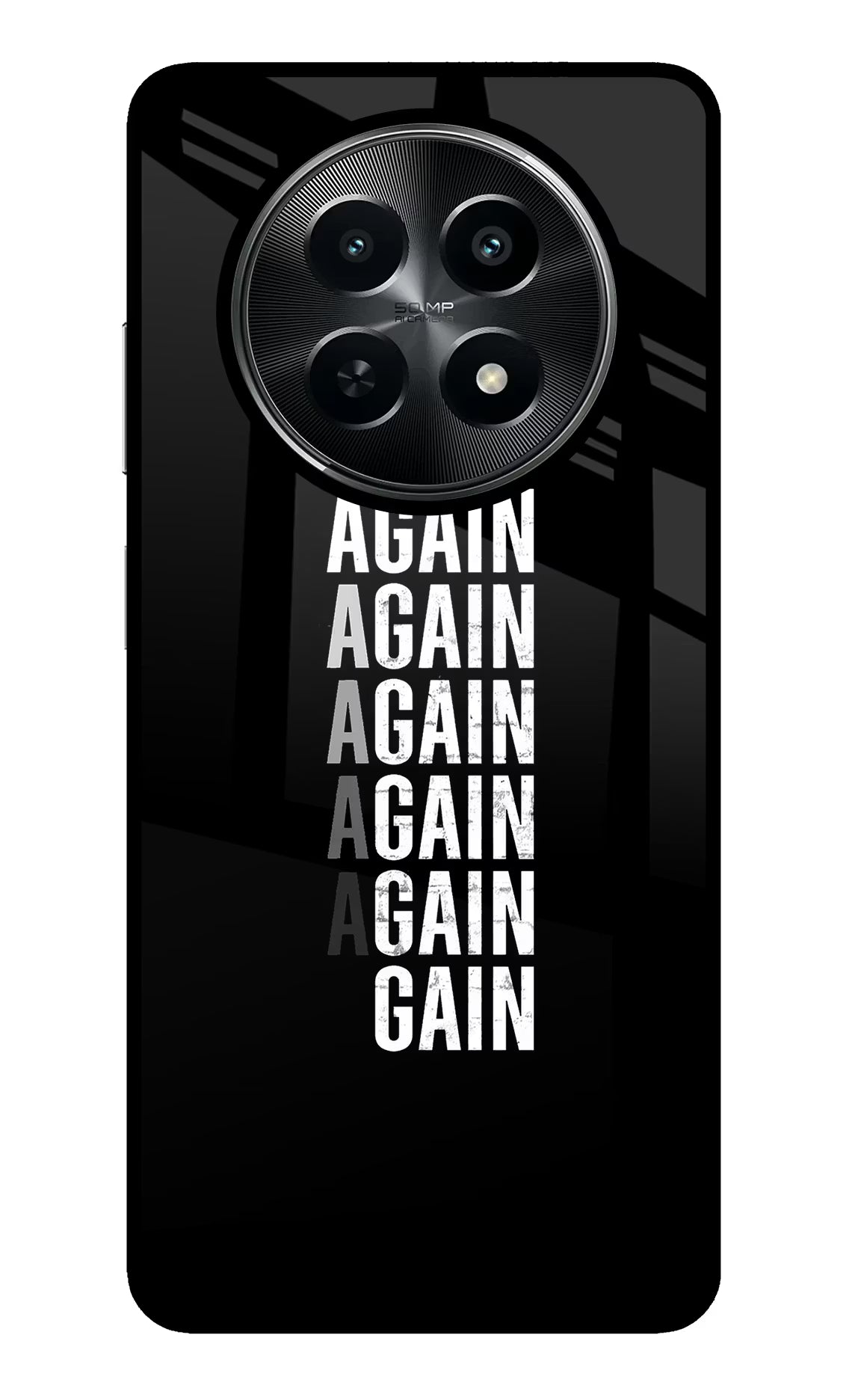 Again Again Gain Realme C65 5G Glass Case Back Cover by Casekaro