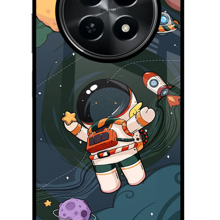 Cartoon Astronaut Realme C65 5G Glass Case Back Cover by Casekaro