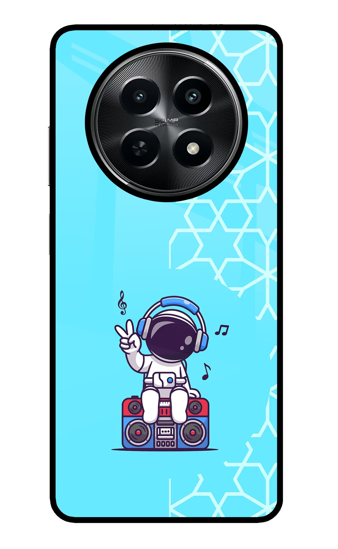 Cute Astronaut Chilling Realme C65 5G Glass Case Back Cover by Casekaro