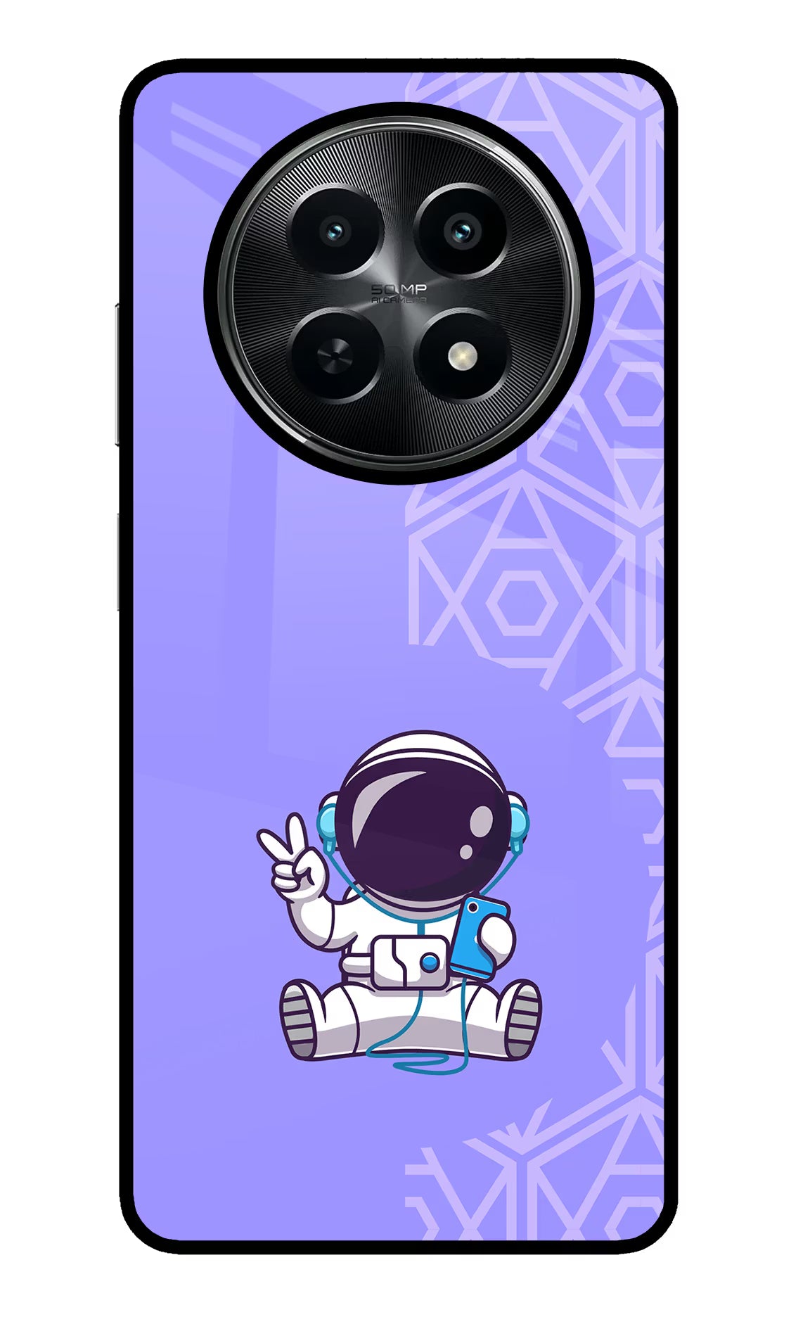 Cute Astronaut Chilling Realme C65 5G Glass Case Back Cover by Casekaro