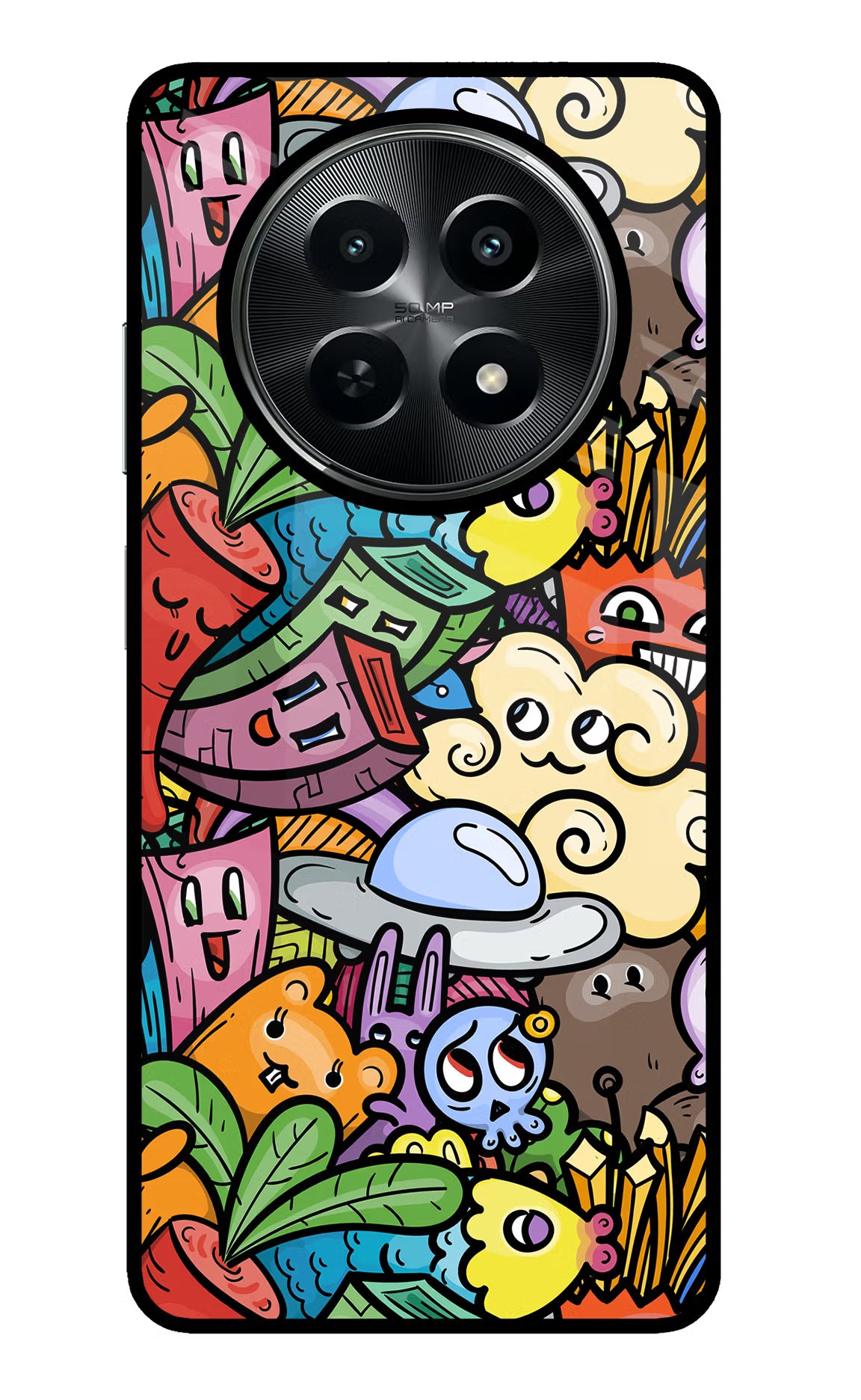 Veggie Doodle Realme C65 5G Glass Case Back Cover by Casekaro