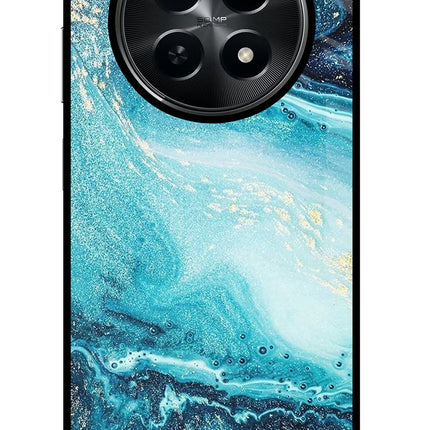 Blue Glitter Marble Realme C65 5G Glass Case Back Cover by Casekaro