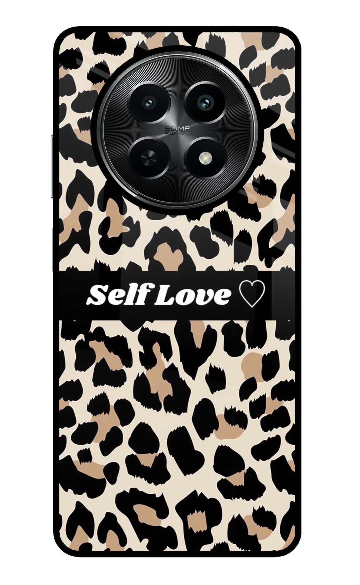 Leopard Print Self Love Realme C65 5G Glass Case Back Cover by Casekaro