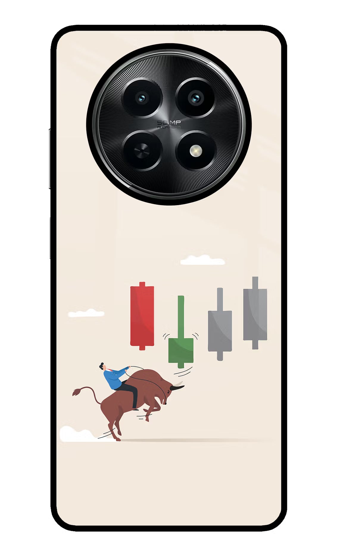 Bull Trading Momentum Realme C65 5G Glass Case Back Cover by Casekaro