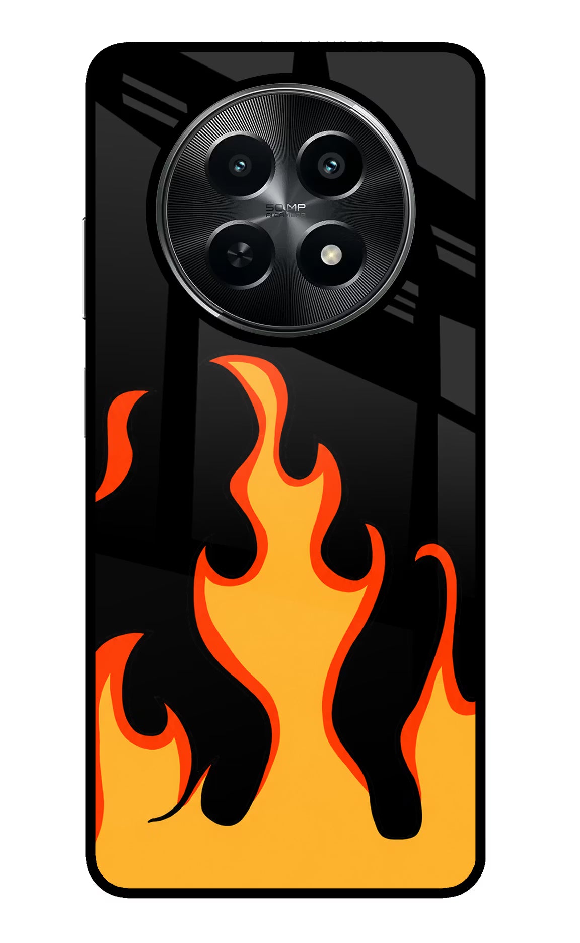 Fired Up – Black Realme C65 5G Glass Case Back Cover by Casekaro