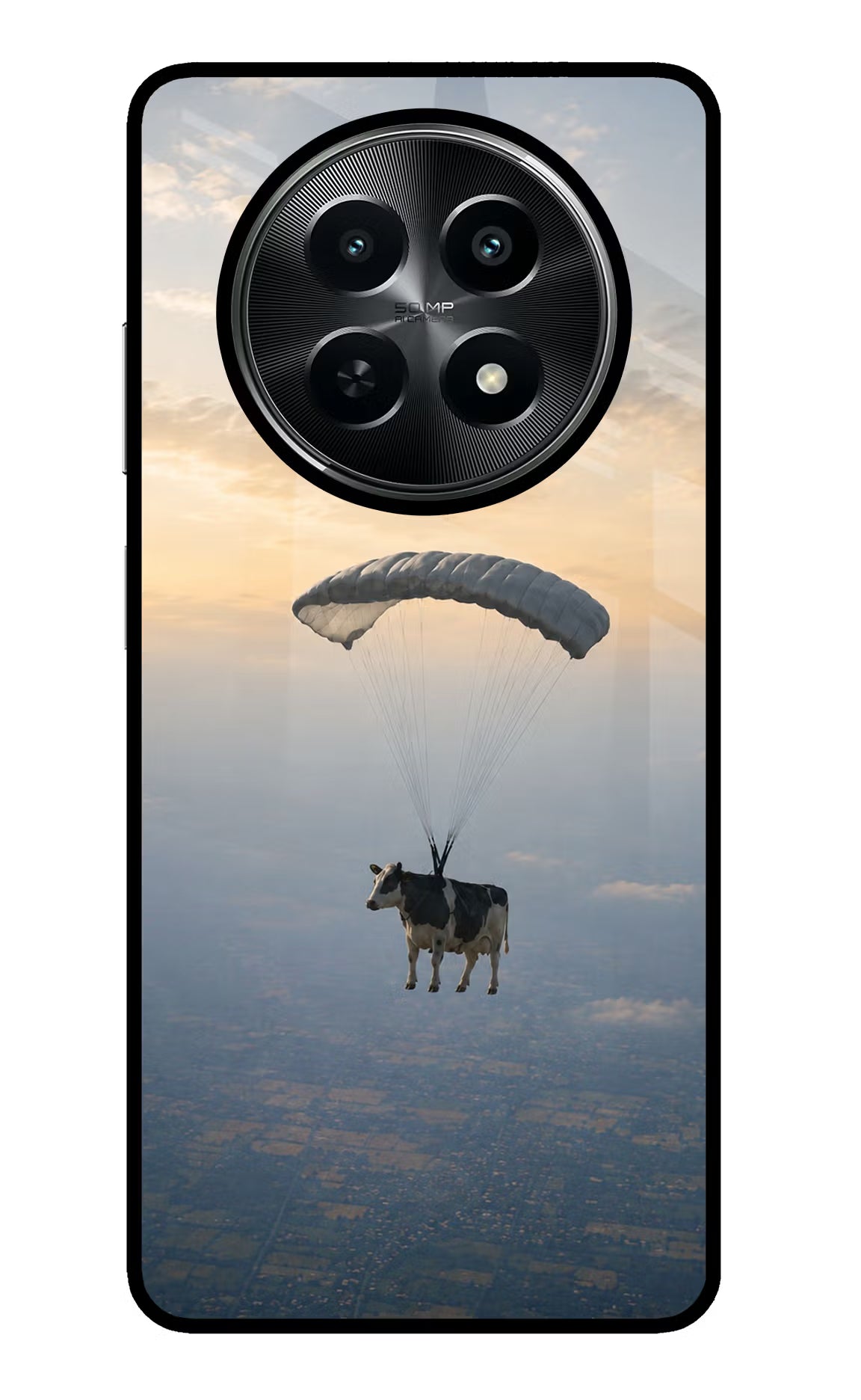 Skydiving Cow Realme C65 5G Glass Case