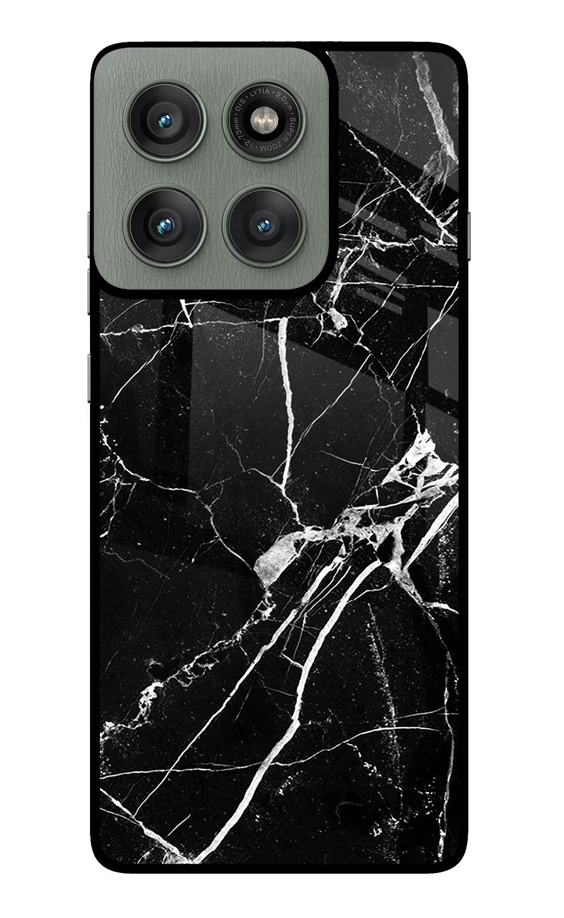 Black Marble Pattern Moto Edge 60 Pro Glass Case Back Cover by Casekaro