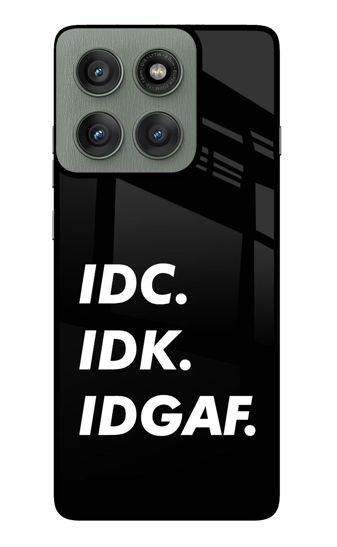 Idc Idk Idgaf Moto Edge 60 Pro Glass Case Back Cover by Casekaro
