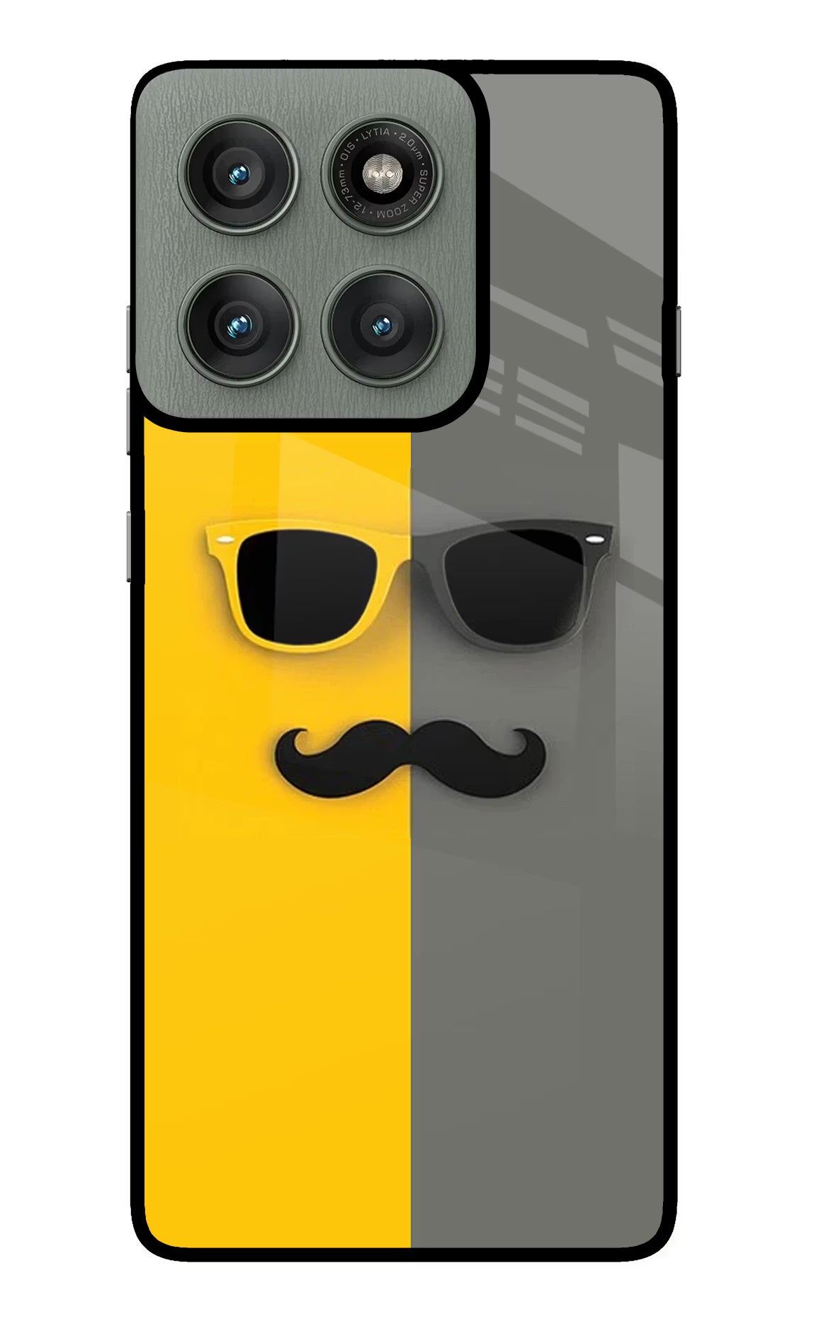 Sunglasses with Mustache Moto Edge 60 Pro Glass Case Back Cover by Casekaro