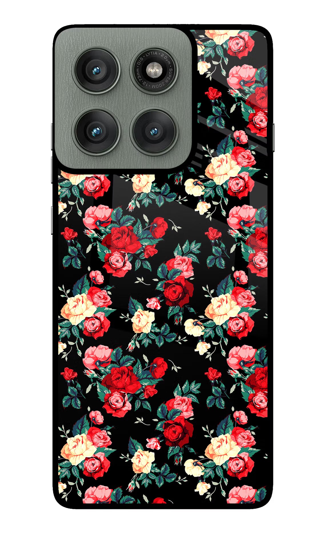 Rose Pattern Moto Edge 60 Pro Glass Case Back Cover by Casekaro