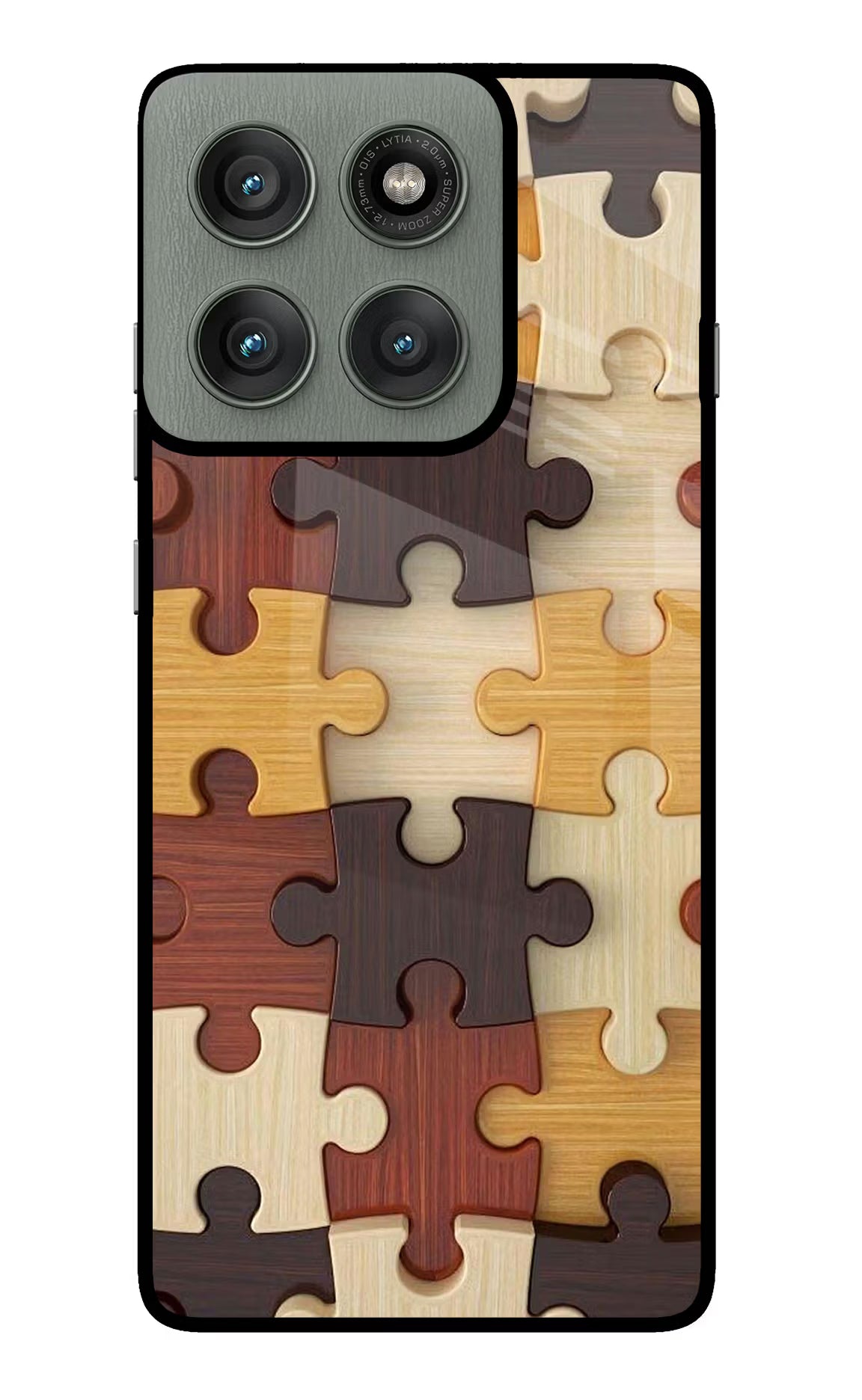 Wooden Puzzle Moto Edge 60 Pro Glass Case Back Cover by Casekaro