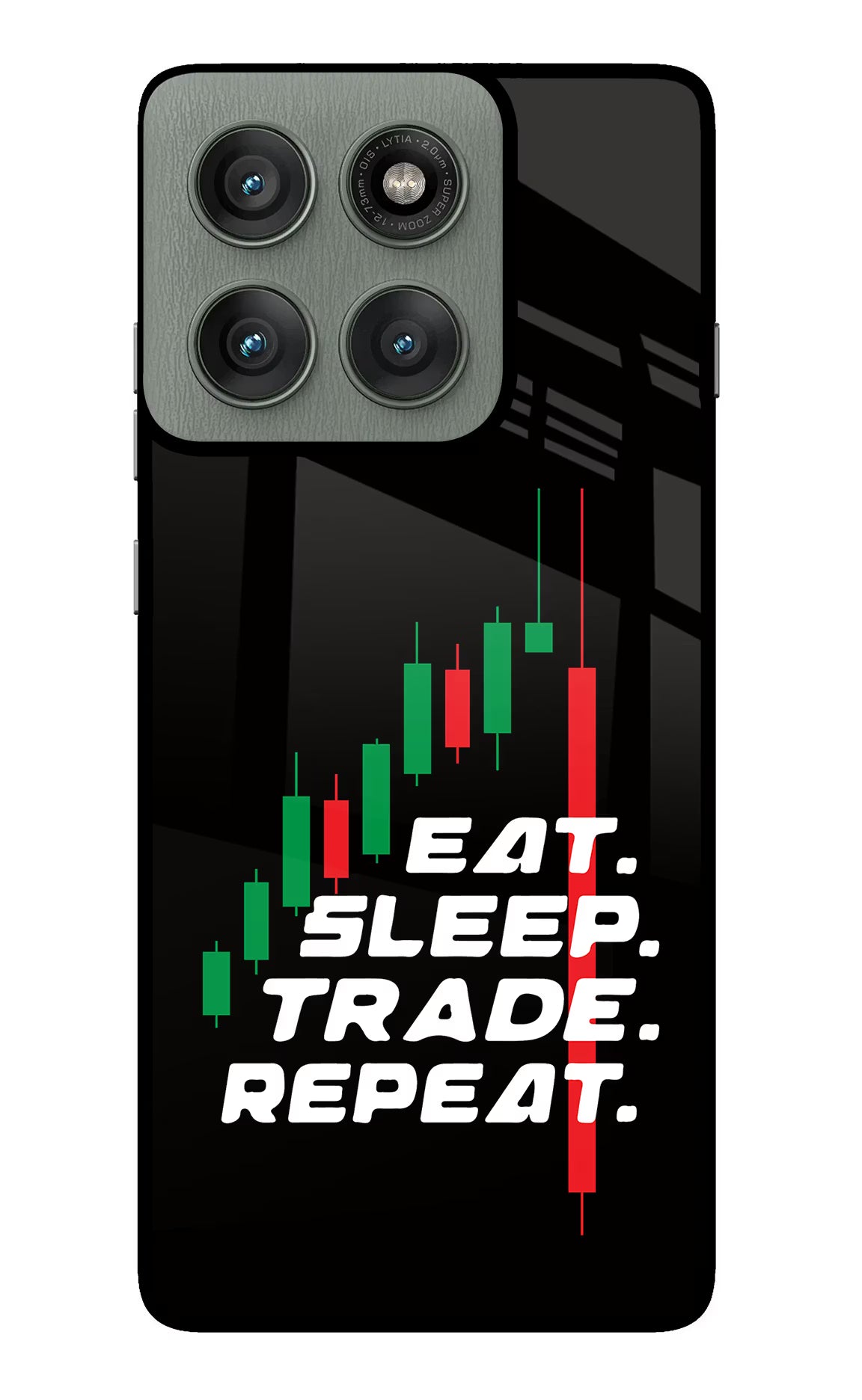 Eat Sleep Trade Repeat Moto Edge 60 Pro Glass Case Back Cover by Casekaro