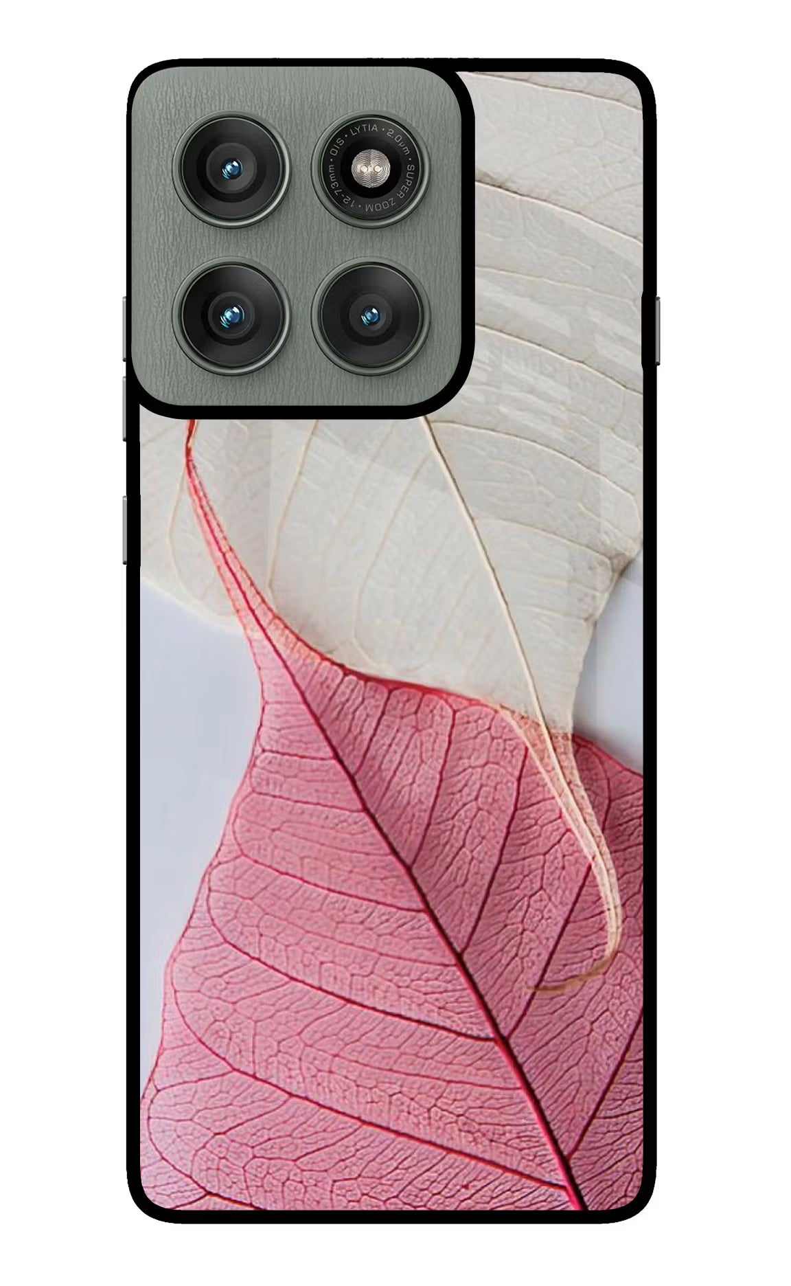 White Pink Leaf Moto Edge 60 Pro Glass Case Back Cover by Casekaro