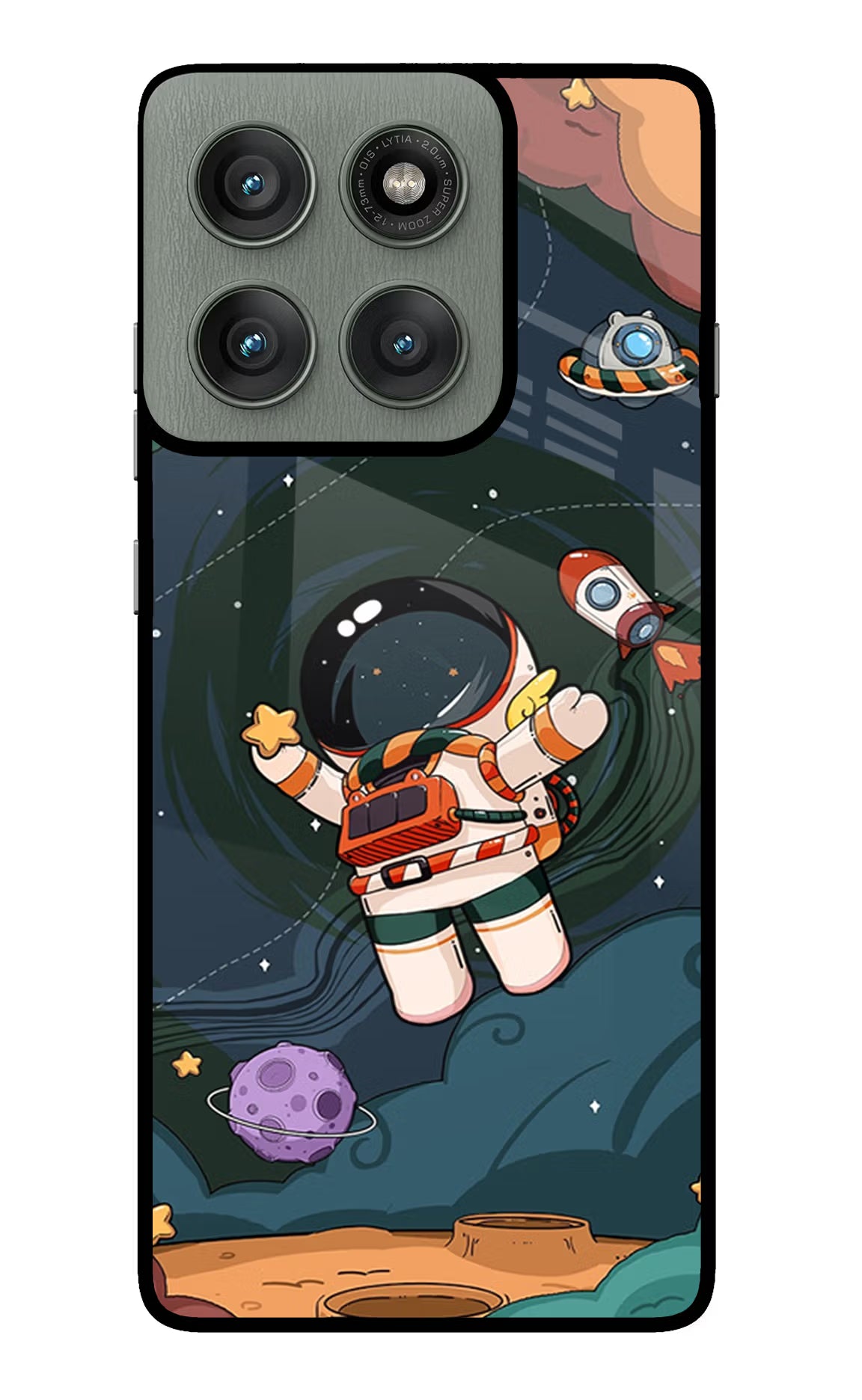 Cartoon Astronaut Moto Edge 60 Pro Glass Case Back Cover by Casekaro
