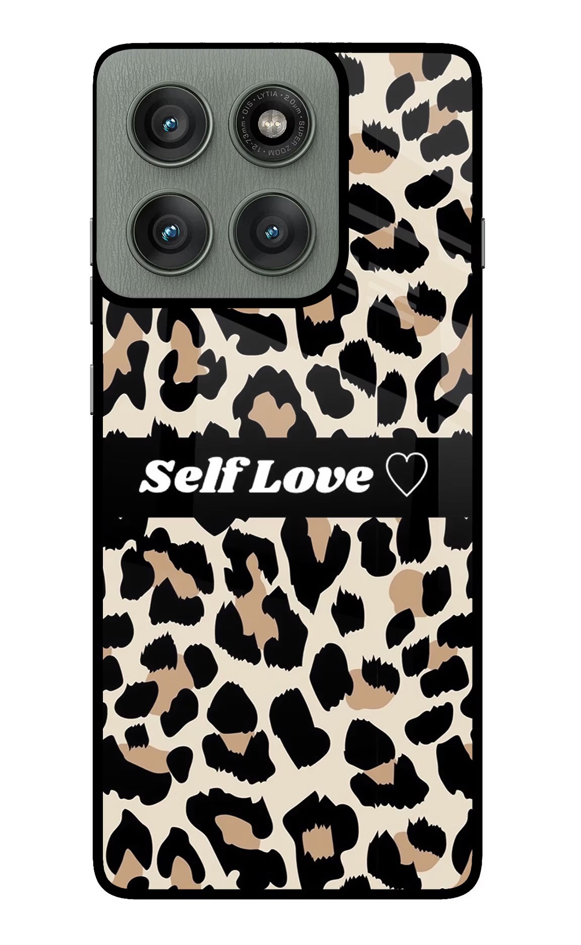 Leopard Print Self Love Moto Edge 60 Pro Glass Case Back Cover by Casekaro
