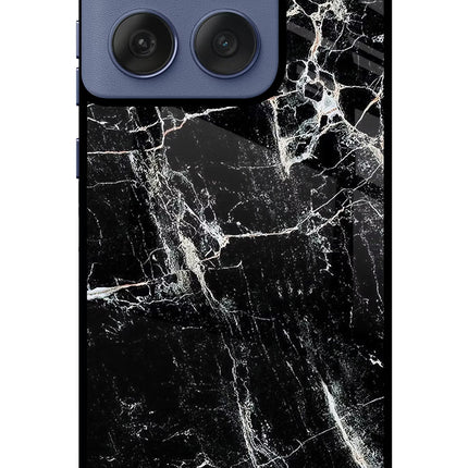 Black Marble Texture Moto Edge 60 Fusion Glass Case Back Cover by Casekaro